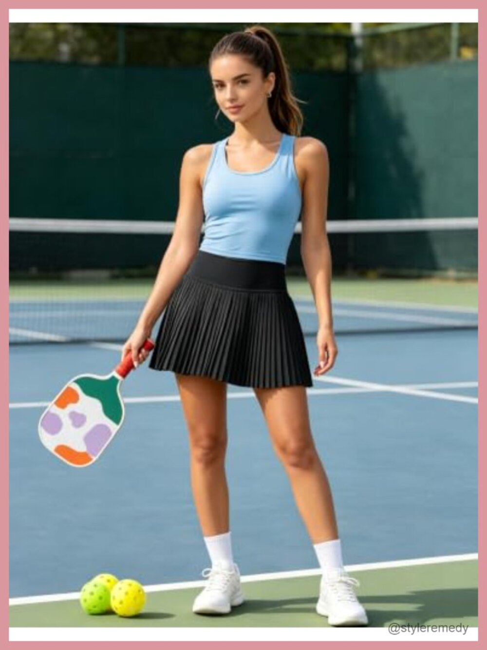 Pleated Tennis Skort for Women Mini A-Line Skirt with Pockets and Built-in - Picture 4 of 6